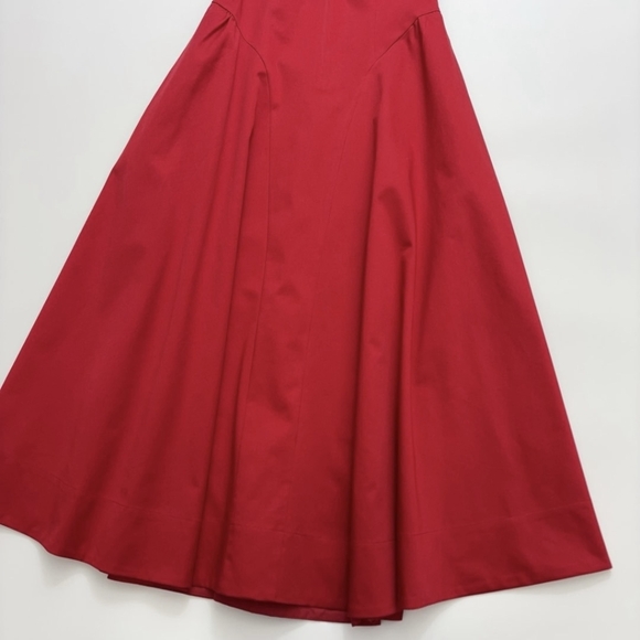 Helsa Stretch Cotton Sateen Midi Dress in Red - Picture 8 of 12